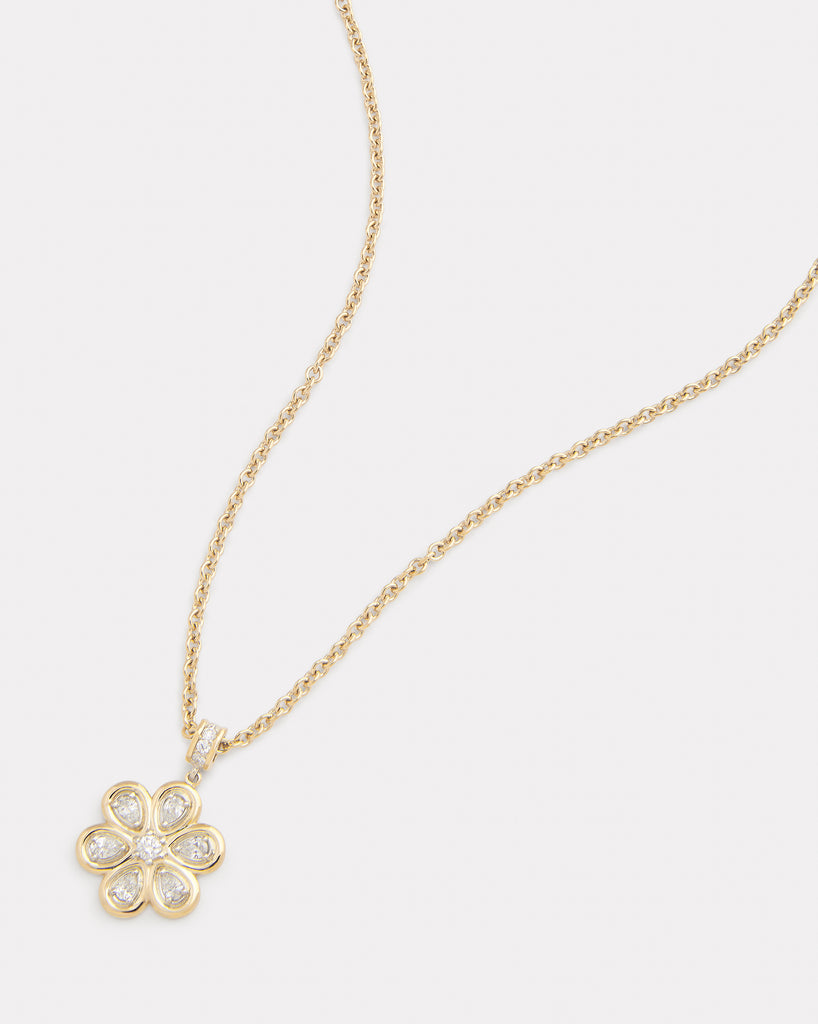 Yellow and White Gold Floral Necklace with Diamonds