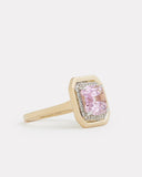 Yellow and White Gold Ring with Emerald Cut Kunzite and Diamonds