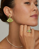 Oval Fan Earring with Peridot, Green Tourmaline, Green Amethyst, and Diamonds