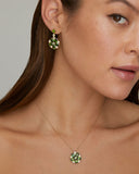 Floral Drop Earring with Green Tourmaline, Green Sapphire, and Diamonds