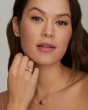 Pink Tourmaline Emerald Cut and Morganite Pear Shape Ring with Diamonds