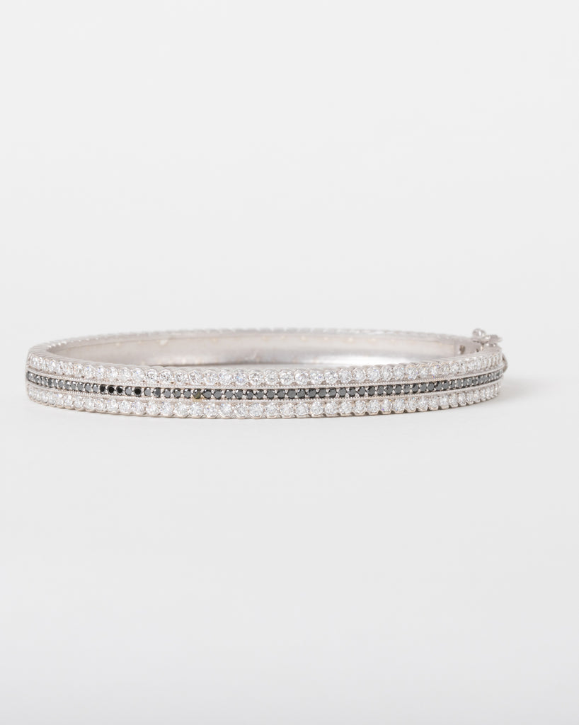 Hinged Black and White Diamond Bracelet