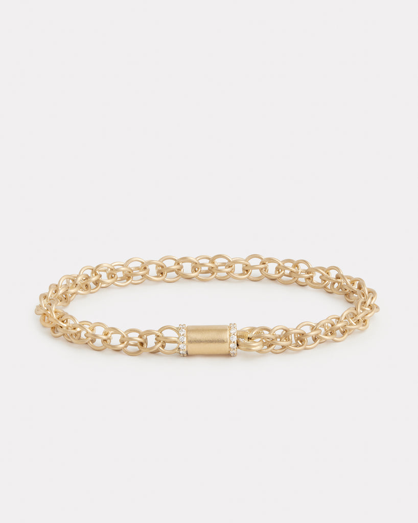 Round Link Chain Bracelet with Diamond Edged Clasp