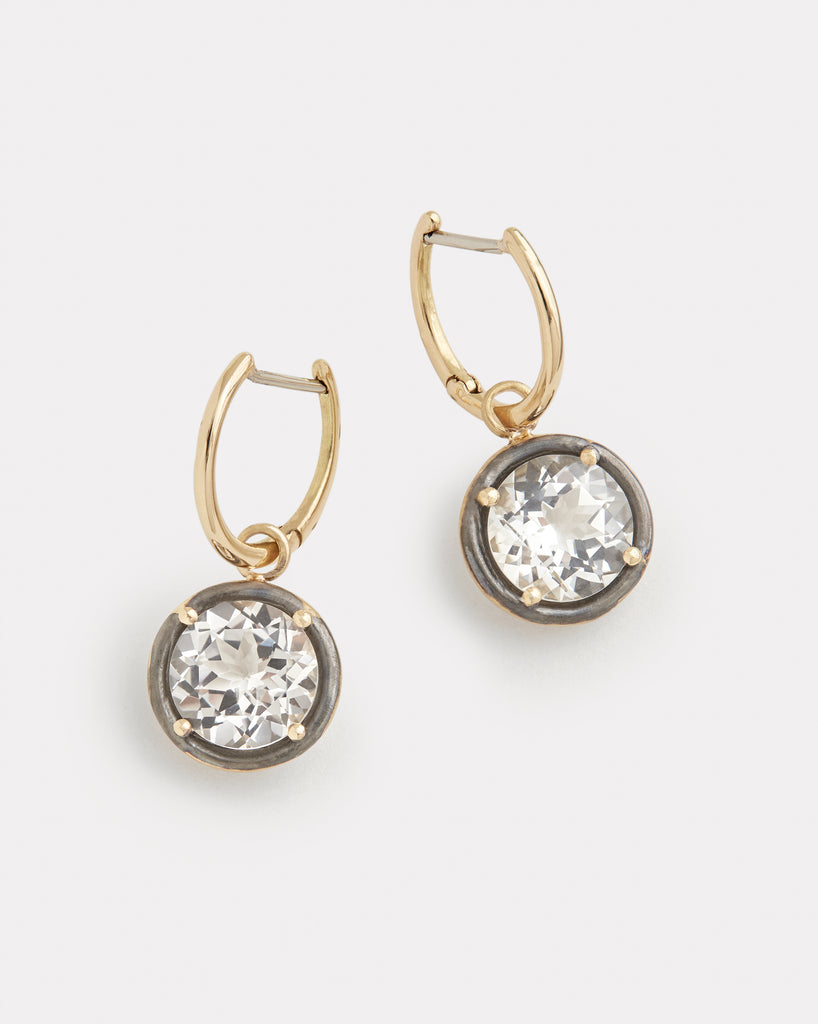 Hoops with White Topaz Blackened Edge Drops