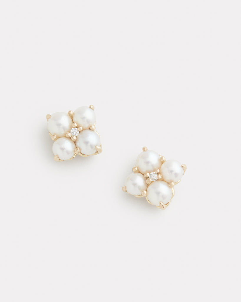 Pearl and Diamond Cluster Stud