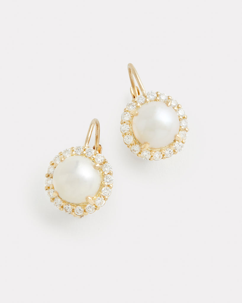 Diamond Edged Pearl Drop Earring