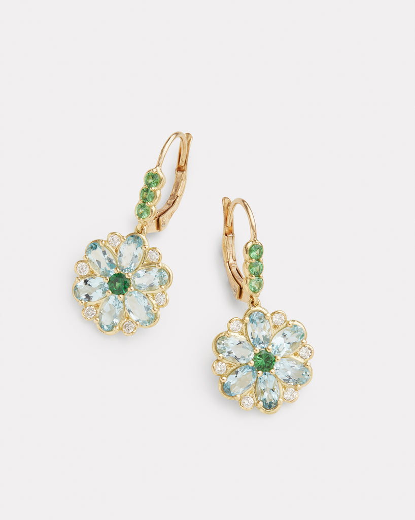 Aquamarine and Tsavorite Flower Drop Earring