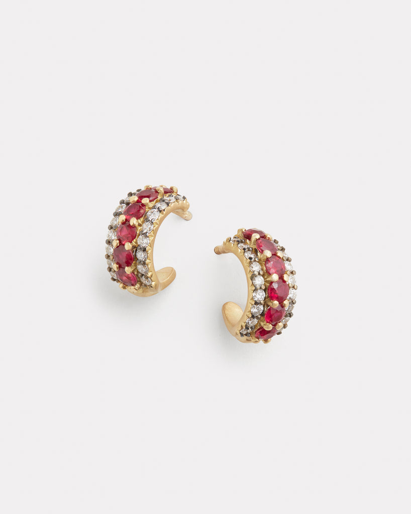 Three Row Ruby and Diamond Hoop with Blackened Edge