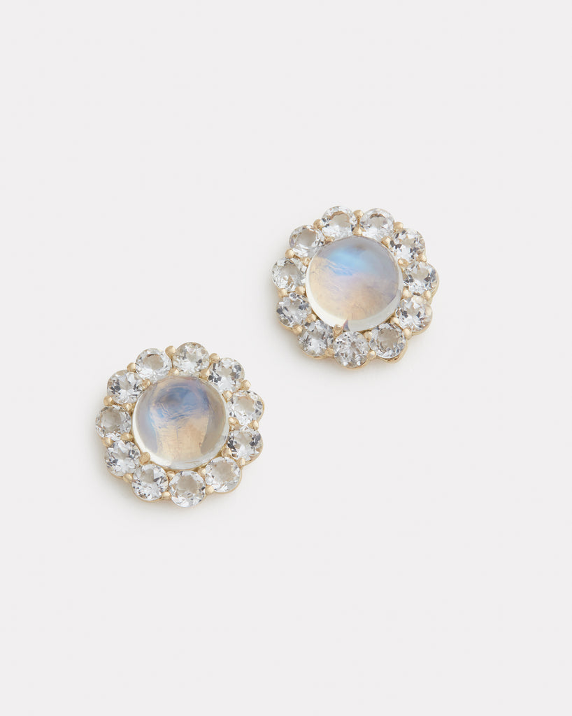 Blossom Studs with Rainbow Moonstone and White Topaz