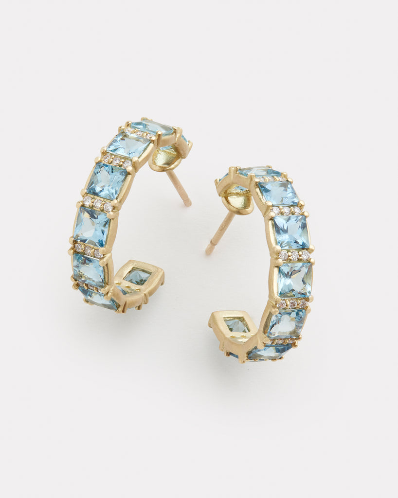 Mosaic Hoop with Aquamarine and Diamonds