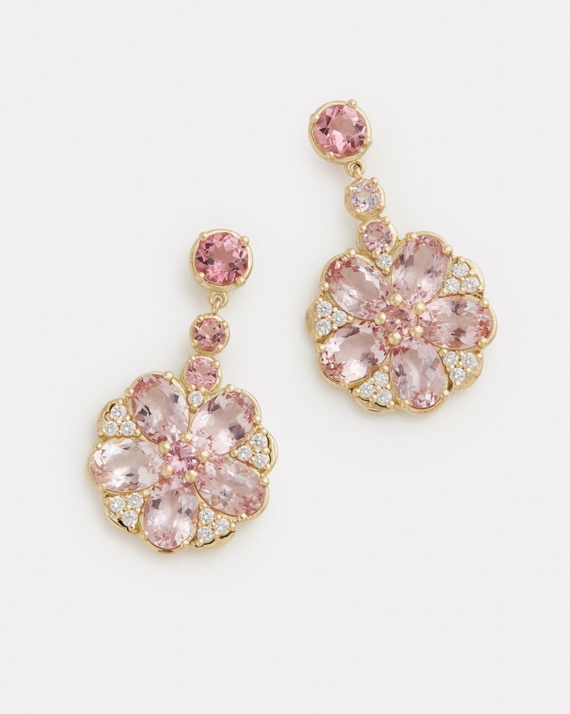 Floral Drop Earring with Morganite, Pink Tourmaline, and Diamonds