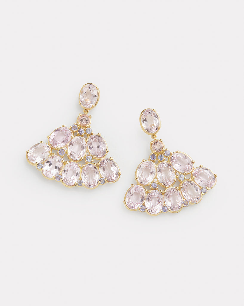 Oval Fan Earring with Kunzite, Tanzantie, Morganite, and Diamonds