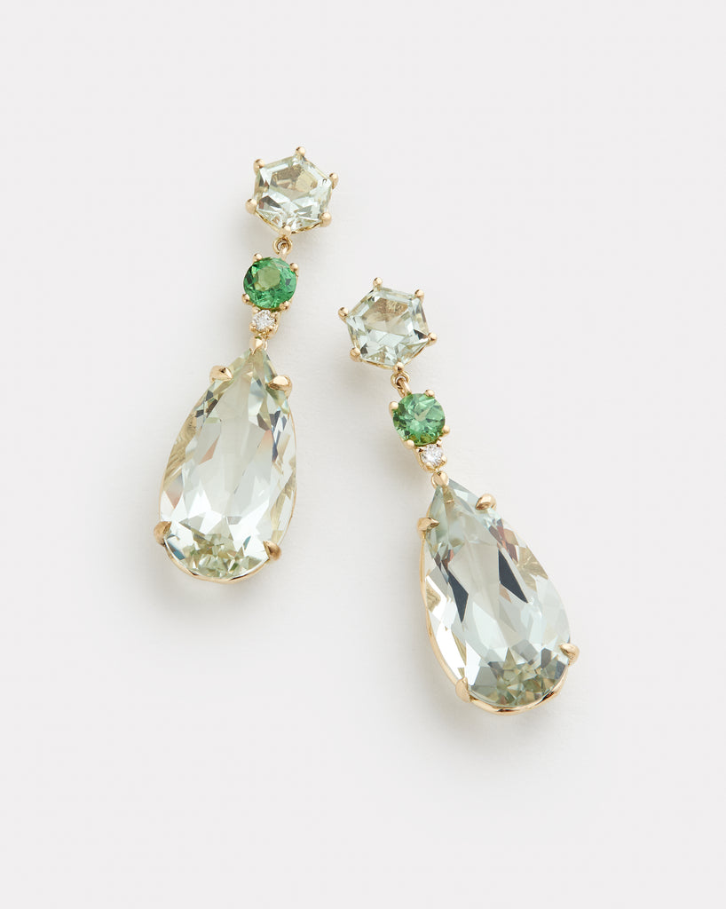 Green Amethyst, Tsavorite, and Diamond Drop Earring