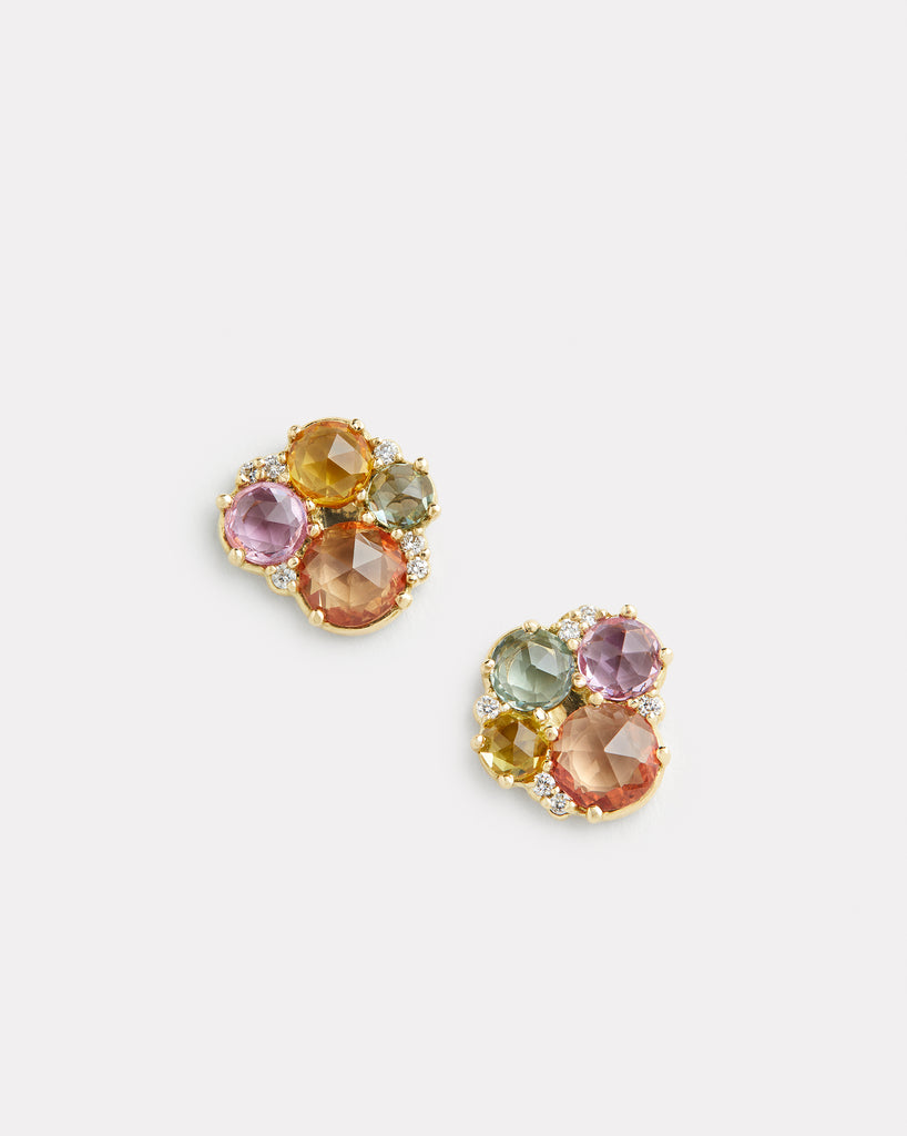 Multi Color Sapphire and Diamond Studs