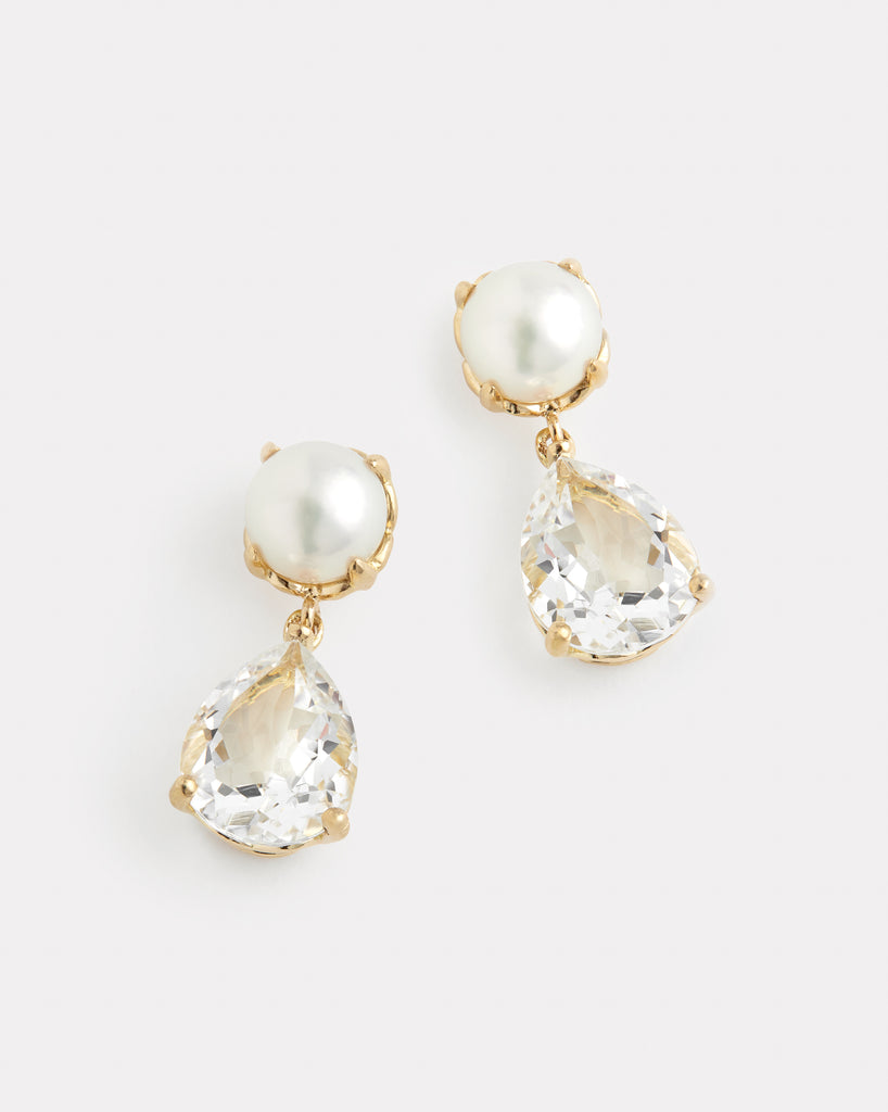 Pearl and White Topaz Drop Earring