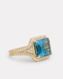 Emerald Cut London Blue Topaz Ring with Diamonds