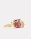 Pink Tourmaline Emerald Cut and Morganite Pear Shape Ring with Diamonds