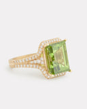 Emerald Cut Peridot Ring with Diamonds