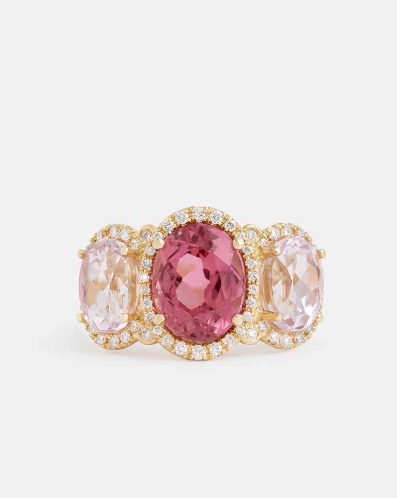 Kunzite and Pink Tourmaline Oval Ring with Diamonds