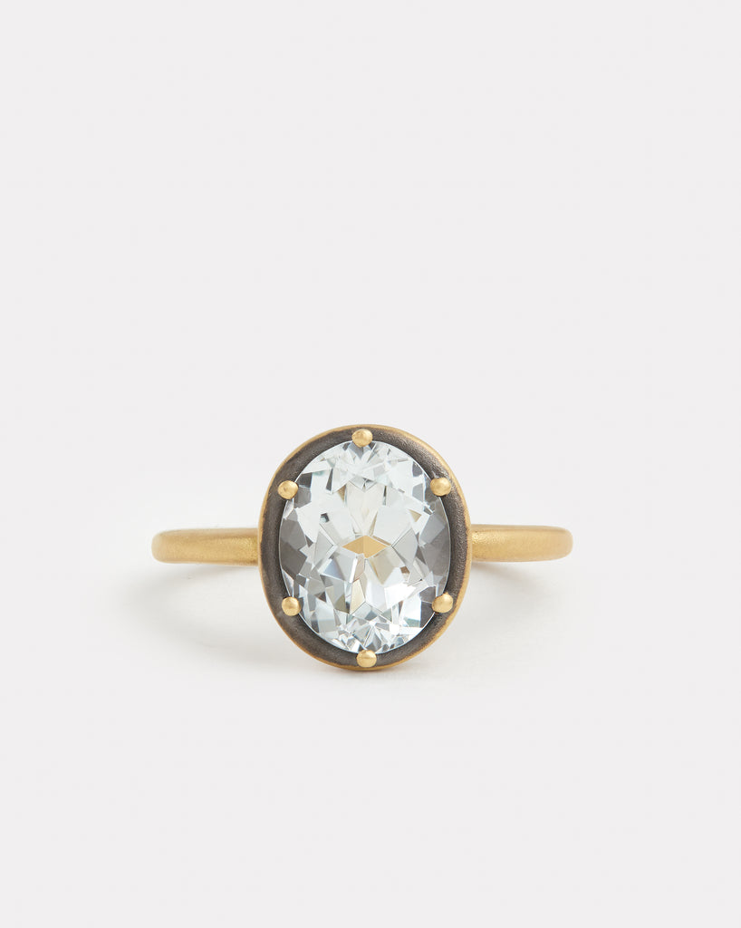 White Topaz Oval Ring with Blackened Edge