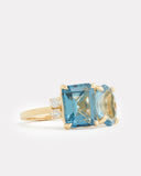 Aquamarine Oval and London Blue Topaz Emerald Cut Ring with Diamonds