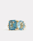 Aquamarine Oval and London Blue Topaz Emerald Cut Ring with Diamonds