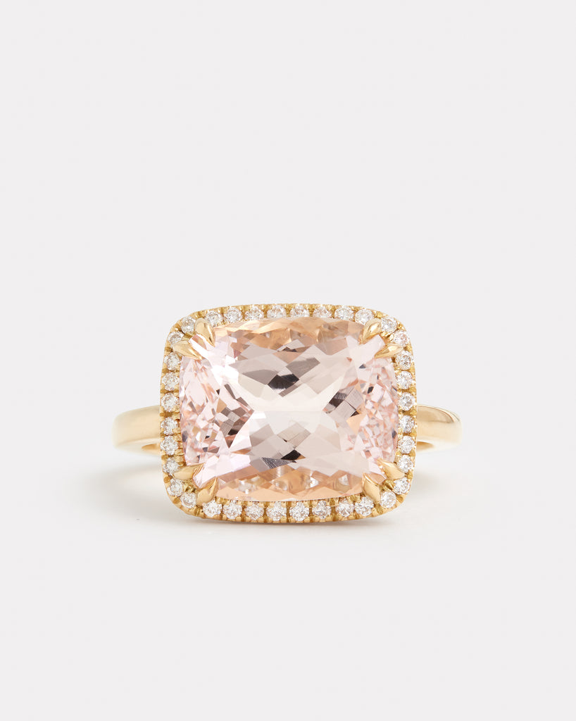 Morganite Cushion Cut Ring with Diamonds