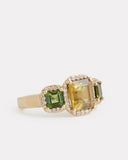 Sphene, Green Tourmaline, and Diamond Ring