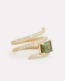 Script Ring with Green Tourmaline and Diamonds