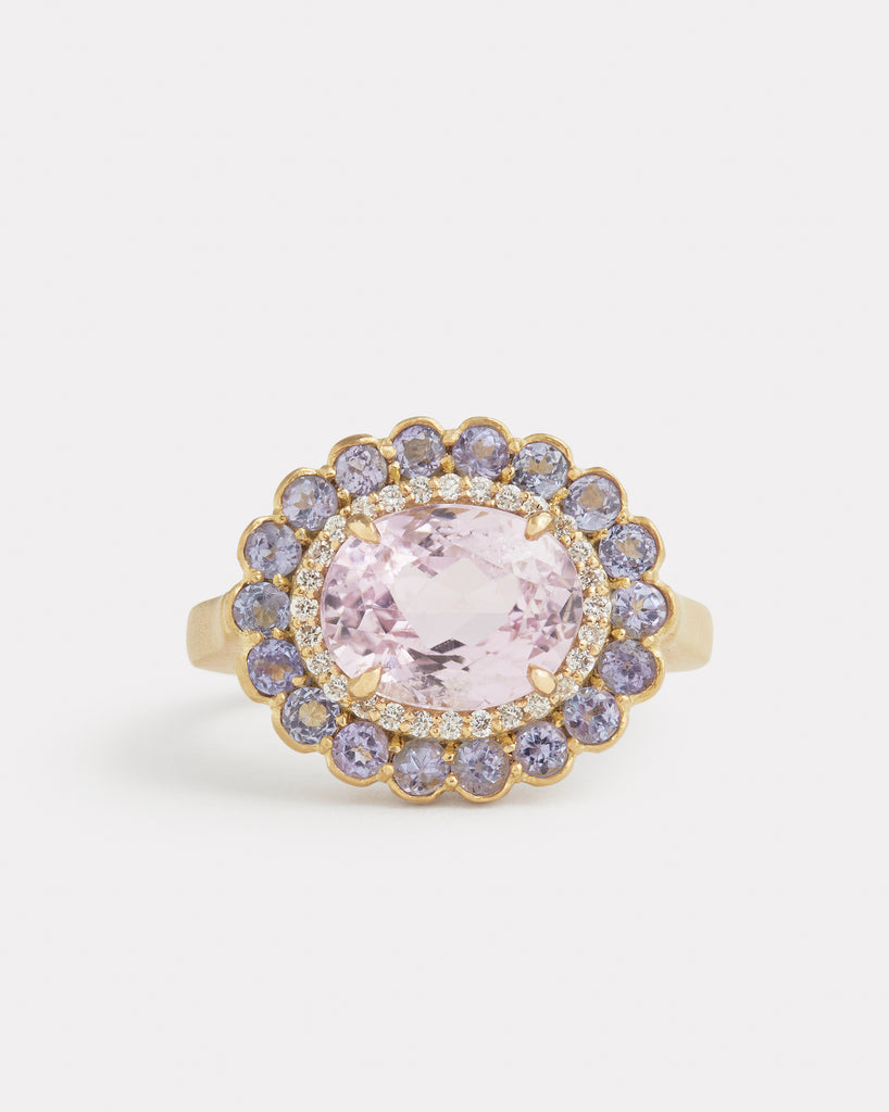 Tanzanite and Diamond Edged Kunzite Ring