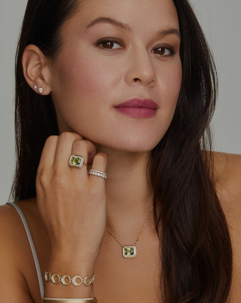 Yellow and White Gold Pendant with Peridot and Diamonds