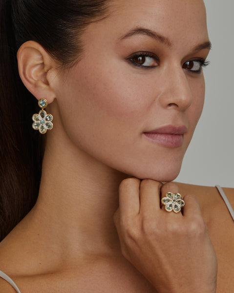 Yellow and White Gold Floral Earrings with Tourmaline and Diamonds