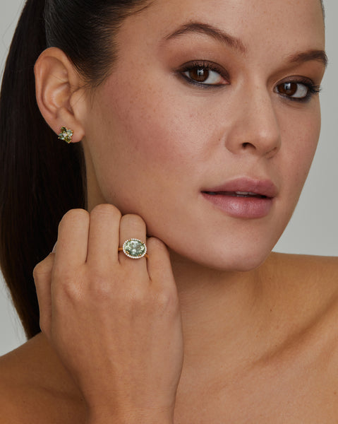 Green Tourmaline Cluster Studs