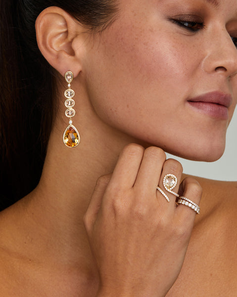 Vertical Script Pear Shape Ring with Yellow Tourmaline and Diamonds