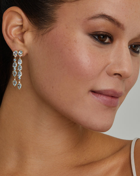 Asymmetrical Earrings with Aquamarine and Diamonds
