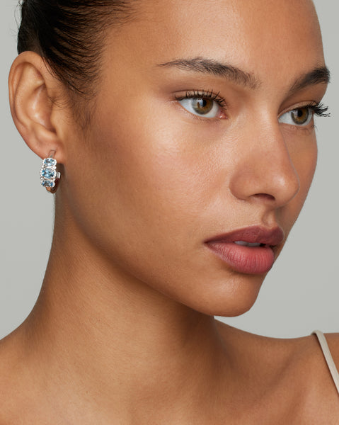Aquamarine and Diamond Hoops