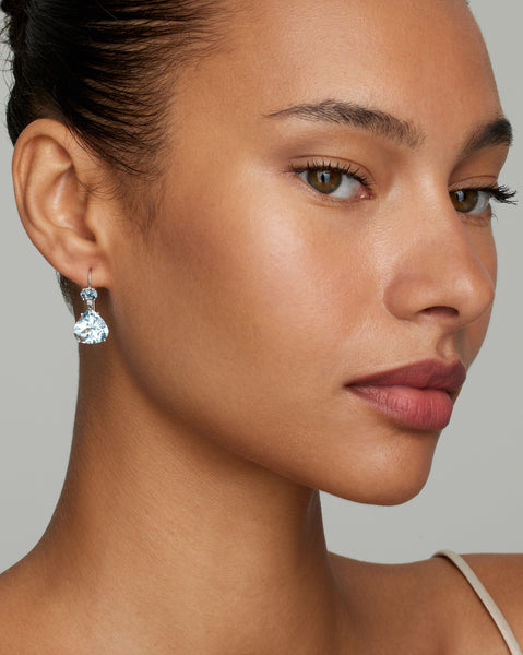 Oval and Pear Shape Drop Earrings with Aquamarine, Sky Blue Topaz, and Diamonds