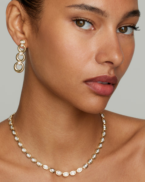 Yellow and White Gold Oval Link Necklace with Diamonds