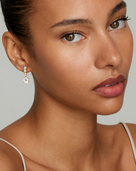 Curved Stud with Pearls, White Topaz, and Diamonds