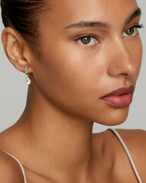 Curved Stud with Green Tourmaline, Green Amethyst, and Diamonds