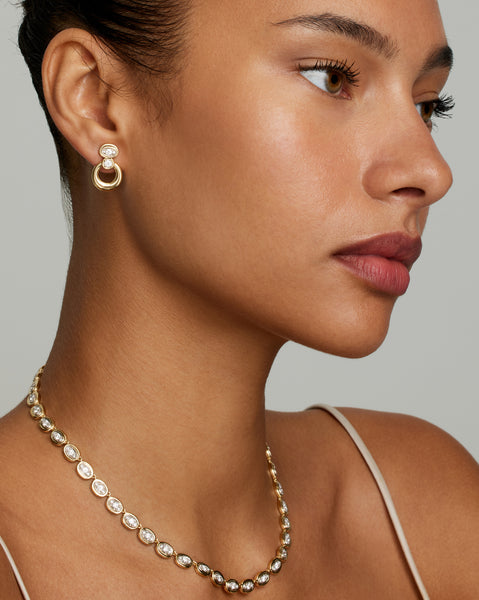 Yellow and White Gold Oval and Round Earring with Diamonds