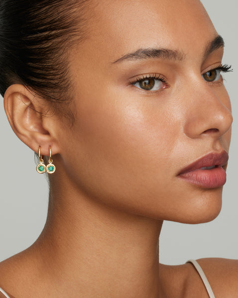 Hoops with Yellow and White Gold Round Edge Emerald Drops