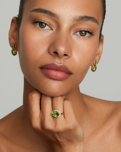 Peridot Oval Ring with Diamonds