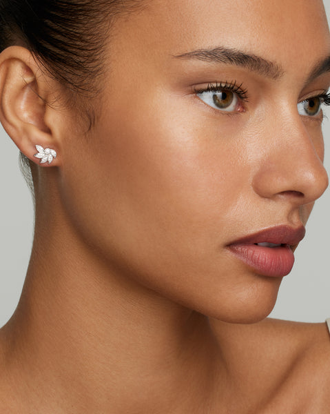 Lotus Studs with Diamonds
