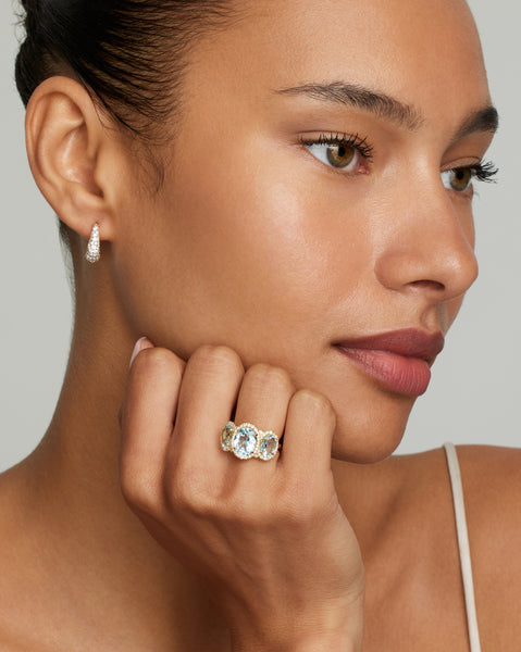 Sky Blue Topaz and Aquamarine Oval Ring with Diamonds