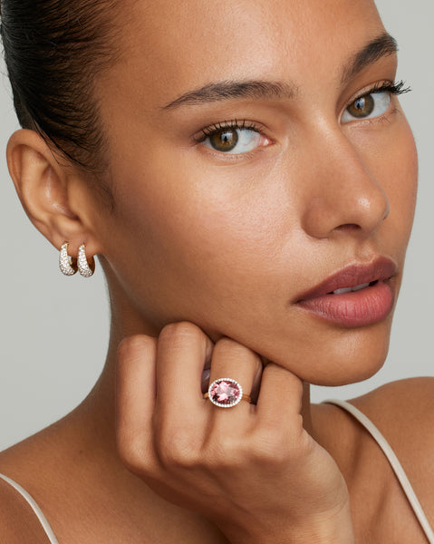 Yellow and White Gold Small Domed Hoops with Diamonds