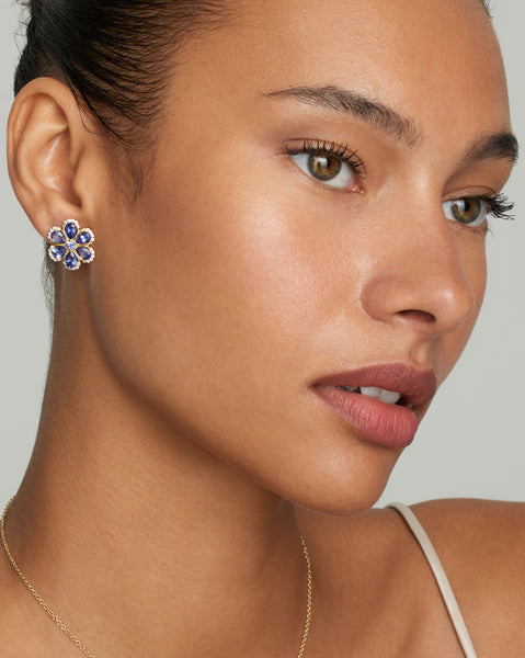 Tanzanite Floral Studs with Diamond Edge