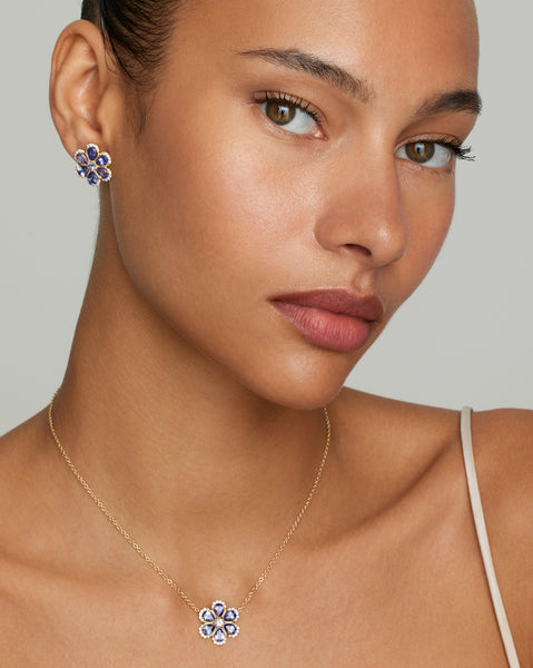 Floral Necklace with Tanzanite and Diamond Edged Petals