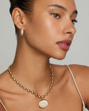 Yellow and White Gold Convex Hoops with Champagne Diamonds