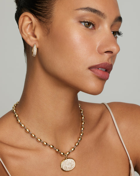 Yellow and White Gold Convex Hoops with Champagne Diamonds